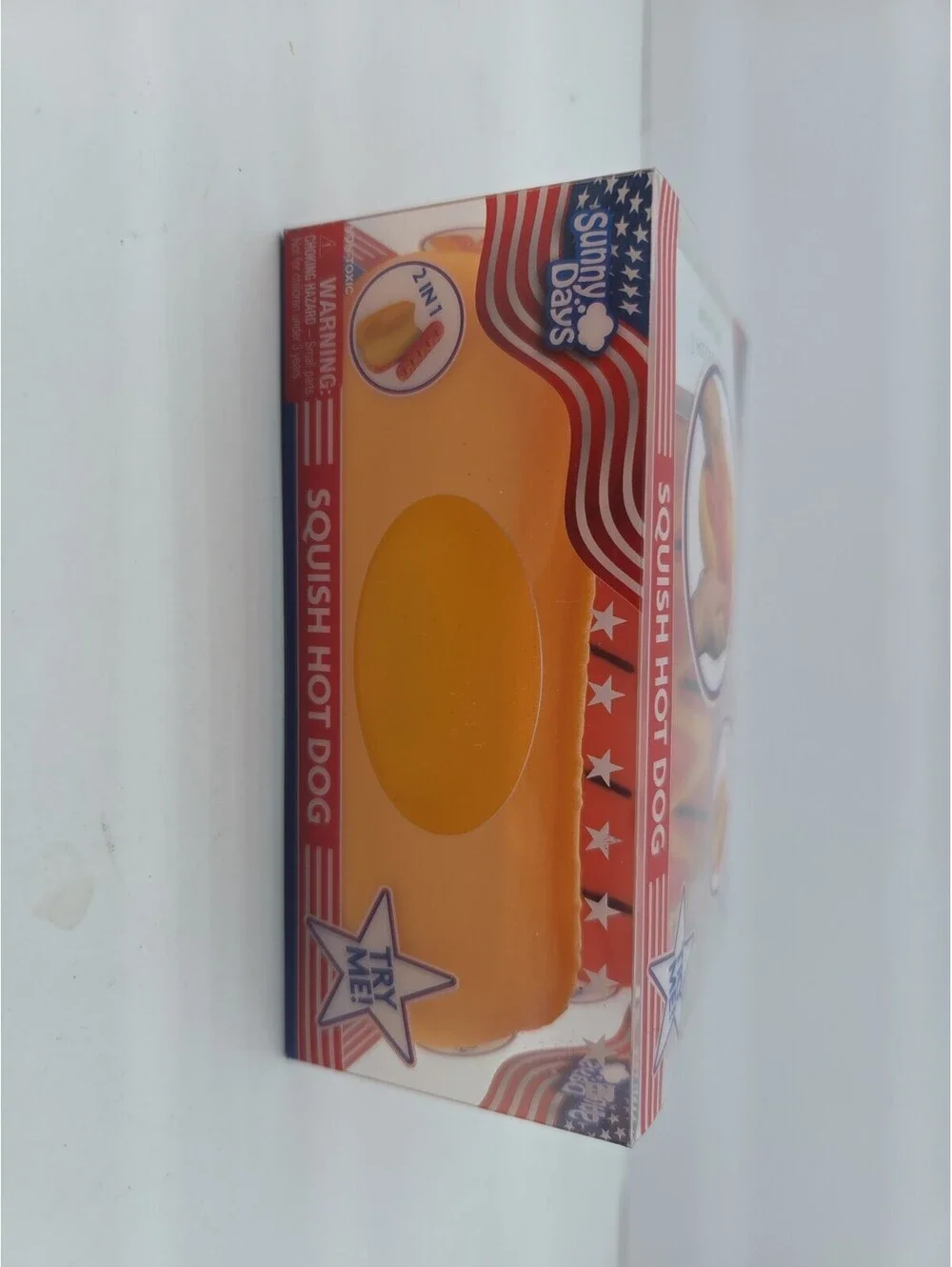 Sunny Days Squish Hot Dog 2-in-1 Tactile Squishy Squeeze Toy Yellow Orange NEW